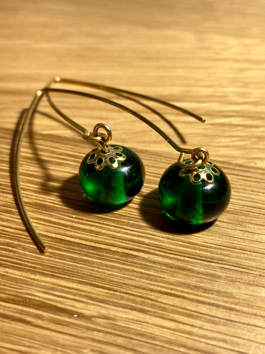 Boucles d'oreilles pendantes longues vert sapin