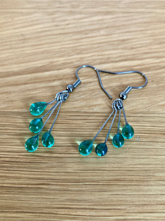 Boucles d'oreilles gouttes de verre bleu turquoise