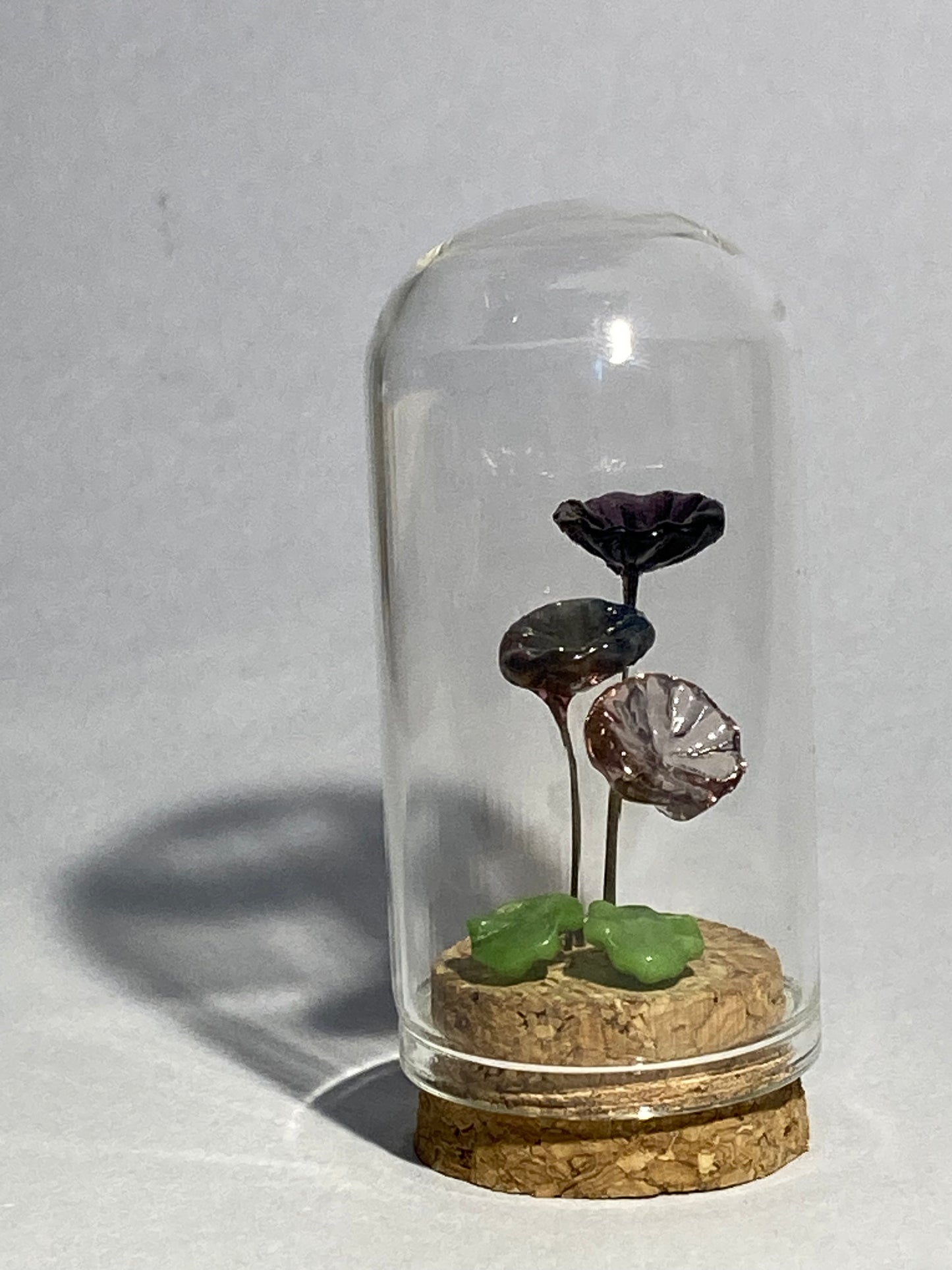 Fleurs violettes en verre sous cloches