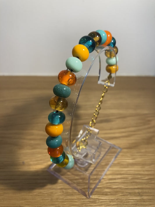 Bracelet avec perles orange verte en verre